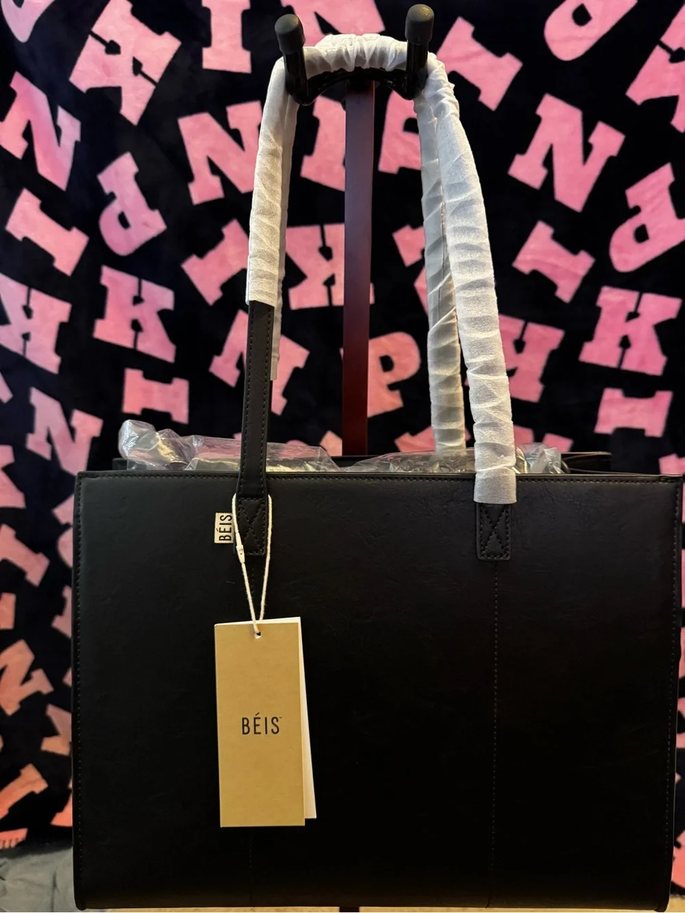 BEIS Black Structured Tote with Front Pocket